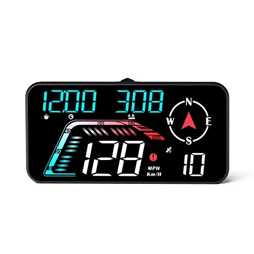 AMROOLOO Large Screen Car Head up Display, KM/H und MPH, GPS Tachometer, mit Geschwindigkeits- und Müdigkeitserinnerung, geeignet für alle Fahrzeuge