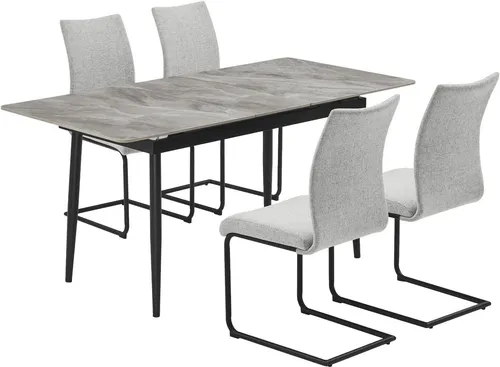 Essgruppe OTTO HOME "Stevian" – Grau, Platz für 4 Personen - Moderne Essgruppe mit ausziehbarem Tisch und bequemen Freischwingerstühlen. Ideal für gemütliche Abende mit Freunden oder der Familie. Pflegeleicht und einfach zu montieren.