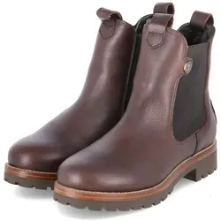 Panama Jack Francesca Igloo B13 Damen Winterstiefel aus Leder - Elegante Chelsea Boots aus hochwertigem Leder in Braun. Mit warmem Lammfellfutter, wasserfest und stabil durch 3 cm Blockabsatz. Ideal für stilvolle Looks und den Alltag.