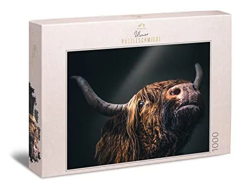 Ulmer Puzzleschmiede - Puzzle „Yak“ - Klassisches Puzzle mit 1000 Teilen - Das kraftvolle Hochlandrind aus dem Himalaya-Gebirge hört den Ruf des Berges - erstklassiges Tierpuzzle für Erwachsene