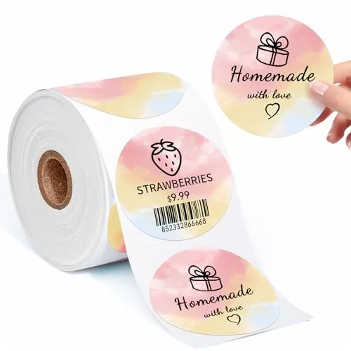 2" Runde Thermische Etiketten, 50mm x 50mm Kreis Aufkleber Drucker Etikett kompatibel mit MUNBYN, Phomemo, Polono Etikettendrucker, für Dankeskarte, Logo, QR Code, Name/Preis, 750 PCS, Verlauf