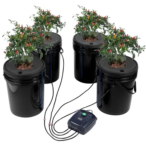 VEVOR DWC Hydroponics Grow System 5 Gallonen  - Hydroponisches Anbausystem für Blattgemüse, komplett mit Luftpumpe und Luftsteinen für optimales Wurzelwachstum und Ertrag.