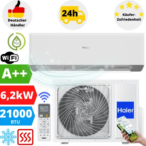 Haier Revive Split Klimaanlage 21000BTU - Klimaanlage mit 6,2 kW Leistung, ideal für Räume bis 60 m². Umweltfreundliches R32-Kältemittel und WLAN-Steuerung für höchsten Komfort.