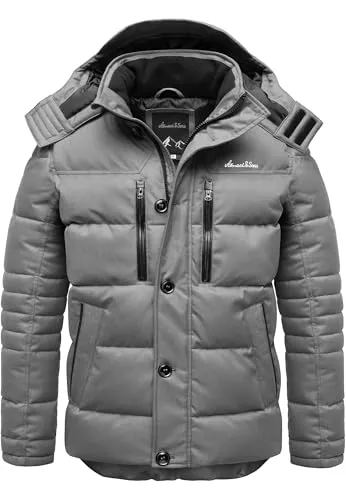 Amaci&Sons Herren Gefütterte Winterjacke mit Kapuze 9138 Grau XL - Stylische Herren Winterjacke mit Kapuze von Amaci&Sons – leicht, warm und pflegeleicht. Ideal für kalte Tage. Mit praktischen Taschen und in 4 Farben erhältlich. Kombinierbar mit Jeans oder Chinos für den perfekten Look.