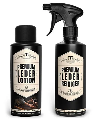 URBAN FOREST® Lederpflege Auto SPARSET Premium - Lederpflege für Reitsport, enthält 2x 500ml Lederreiniger und Lotion, regeneriert und schützt Glattleder, ideal für Autos, Möbel und Taschen.