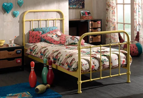 Vipack Metallbett New York 90x200 cm, gelb - Kinderzimmermöbel mit hochwertiger Pulverbeschichtung in Gelb, stabiler Rohrrahmen für hohe Standfestigkeit - ideal für kreative Kinderzimmer.
