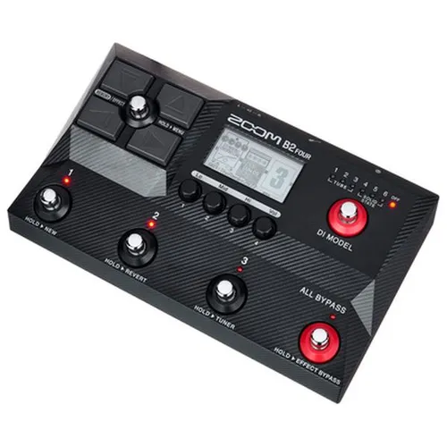 Zoom B2 FOUR Bass Multi-Effekt-Pedal | Schwarz - E-Gitarren-Multieffektpedal mit 104 Effekten, 250 Presets und integriertem 60-Sekunden-Looper – ideal für kreative Bassisten, die ihren Sound individuell gestalten möchten.