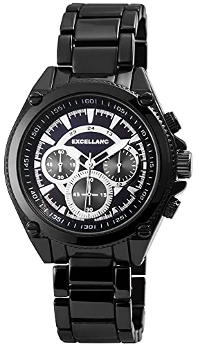 Excellanc Herren-Uhr Gliederarmband Metall Leuchtzeiger Analog Quarz 2800047 (schwarz blau)