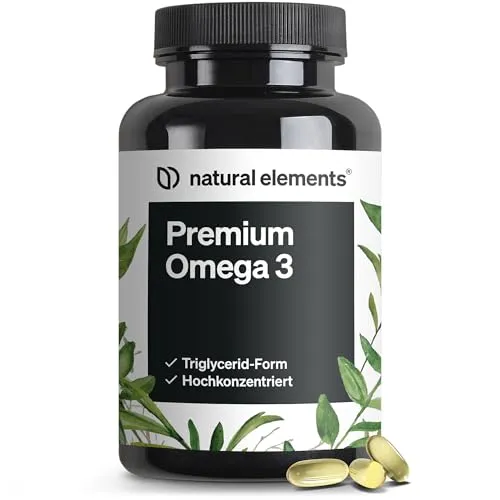 Premium Omega 3 120 Kapseln - 80% Omega 3 in Triglycerid-Form, laborgeprüft und nachhaltig aus Fischfang, ideal für Herz, Gehirn und Sehkraft