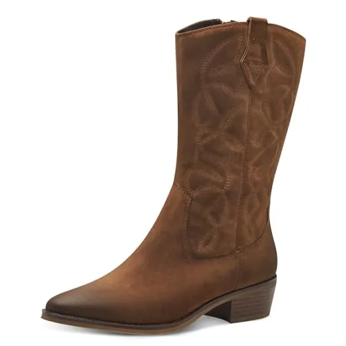 MARCO TOZZI Damen Hohe Stiefel mit Absatz Cowboy Spitz, Braun (Cognac), 40 EU
