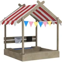 Outsunny Sandkasten Holz mit Sitzplatz und Tafel - Sandkasten aus Tannenholz für Kinder von 3-7 Jahren, bietet Platz zum Spielen und eine integrierte Tafel für kreative Aktivitäten.