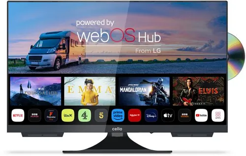 Cello C2425WSF Trav 24" Full HD SMART TV mit DVD Player - Fernseher für Wohnmobile und LKW mit integriertem DVD Player und LG WebOS. Genießen Sie kristallklare HD-Bilder und einzigartigen Pitch Perfect Sound für beste Unterhaltung unterwegs.