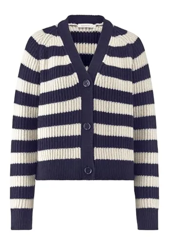 hessnatur Strickjacke Streifen Relaxed Damen - Strickjacke aus Bio-Merinowolle und Bio-Baumwolle, nachhaltig und fair produziert, mit maritimen Streifen und hochwertiger Knopfleiste — ideal für umweltbewusste Mode.