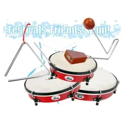 Trommelkreis-Bundle mit Vibra-Slap und Handtrommeln - Vielfältiges Handperkussionsinstrumente-Set für kreative Musikeinlagen! Enthält 1 Vibra-Slap, 3 Handtrommeln und 1 Triangel für unvergessliche Auftritte.