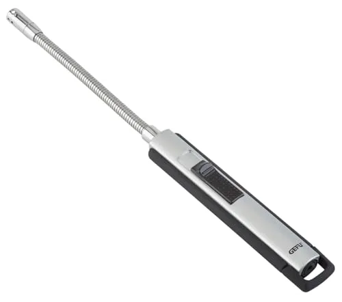 Gefu Curvo Stabfeuerzeug, silber/schwarz - Grillanzünder, Holzkohle & Briketts - Nachfüllbares Gas-Stabfeuerzeug mit flexiblem Flammengeber für sicheres Zünden an schwer erreichbaren Stellen.