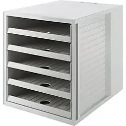 Han Schubladenbox 14018-18, A4, 5 Fächer, Recycling-Kunststoff, grau - Briefkörbe aus 100% Recyclingmaterial, umweltfreundlich und mit 5 leichtlaufenden Schubladen, ideal für den Schrankeinsatz und stapelbar.
