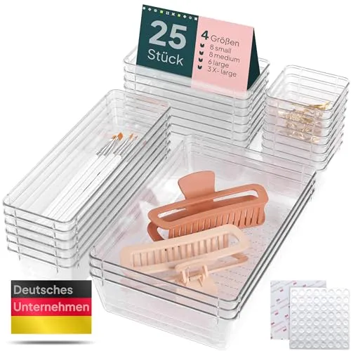 uandu home Schubladen Organizer Set - Tischorganizer mit 25 Teilen und rutschfesten Silikon Gummifüßen, ideal für eine ordentliche und strukturierte Aufbewahrung in Küche, Bad oder am Schminktisch.