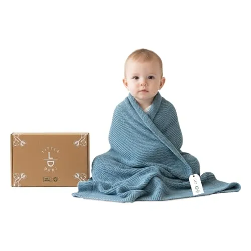 Little Dedi Weiche Babydecke aus 100% Bio-Baumwolle, 80x100 cm, Rauchblau - Vielseitige Babydecke für Neugeborene: Ideal als Schlafdecke oder Wickeldecke, aus hochwertiger, schadstofffreier Bio-Baumwolle. Perfekt für Babybetten und unterwegs, in edler Geschenkbox.