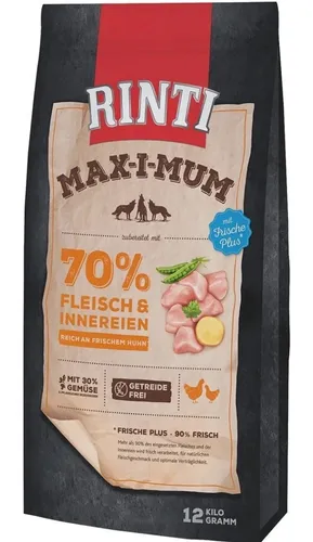 Rinti Max-i-Mumm Huhn 12000 g - Hundefutter, getreidefrei mit hohem Frischfleischanteil und angereichert mit Gemüse für eine artgerechte Ernährung.