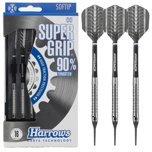 Harrows SUPERGRIP Darts-Set 18g - Soft-Dartpfeile: Profi-Darts aus 90% Wolfram mit einzigartigem Supergrip für optimale Kontrolle und Haltbarkeit – ideal für ambitionierte Spieler.