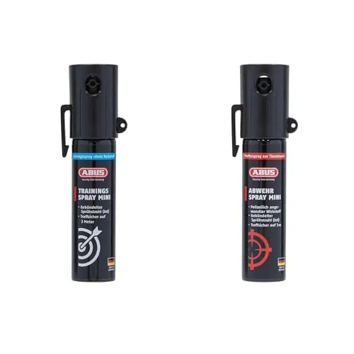 ABUS Abwehrspray Mini Set zur Tierabwehr - Hochwirksames Pfefferspray für Tierabwehr mit 4 Meter Reichweite – ideal für Unterwegs, kompakt und handlich, inklusive Trainingsspray.