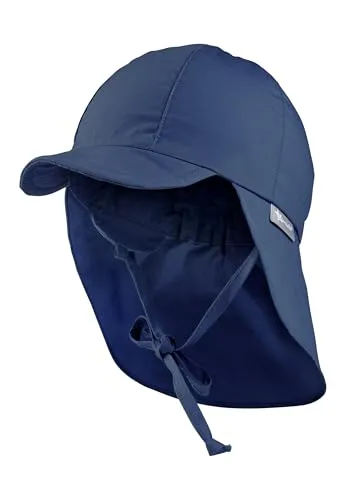 Sterntaler Schirmmütze Nacken - Unisex Baby- und Kinder Mütze mit Nackenschutz und einsteckbaren Ohrenklappen - UV-Schutz 50+ Sommermütze zum Binden - Popeline (Bio) Kopfbedeckung - blau, Größe 53