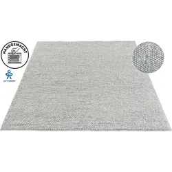 LeGer Home by Lena Gercke Wollteppich Ainhoa, handgewebt, grau 80x150cm - Teppich, handgewebt aus 93% Wolle, ideal für eine fußwarme Wohnatmosphäre und reguliert optimal das Raumklima.