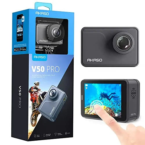 Akaso V50 Pro Action Cam 4K Ultra HD - Action-Cam mit 4K/30fps Video, wasserdicht bis 40m und 6-Achsen EIS für stabile Aufnahmen – ideal für Extremsportarten und Abenteuer.