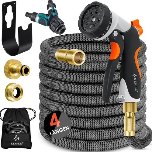 KESSER® Premium Flexibler Gartenschlauch mit Wandhalterung - Gartenschlauch mit 3-Fach Latexkern, ideal für einfache Aufbewahrung und maximale Flexibilität beim Bewässern Ihres Gartens.