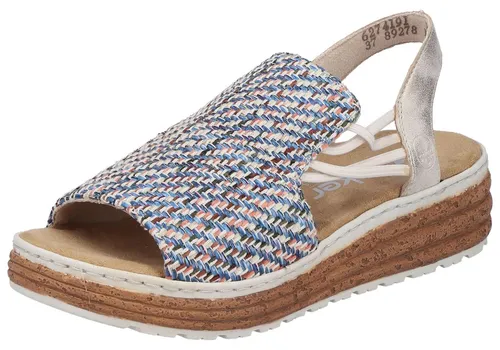 Rieker Sandalen mit elastischem Fersenriemen - Die Rieker Sandalette bietet hohen Komfort durch gepolsterte Innensohle und Plateausohle. Der elastische Fersenriemen ermöglicht einen leichten Einstieg, während das luftige Obermaterial einen modernen Look unterstreicht.