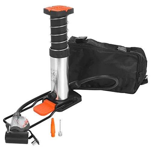 Bikers Dream Mini Fußpumpe mit Adapter, Schwarz - Kompakte Luftpumpe (20x10x10 cm) ideal für unterwegs, inklusive Adapter für verschiedene Ventile, perfekt für Radfahrer.