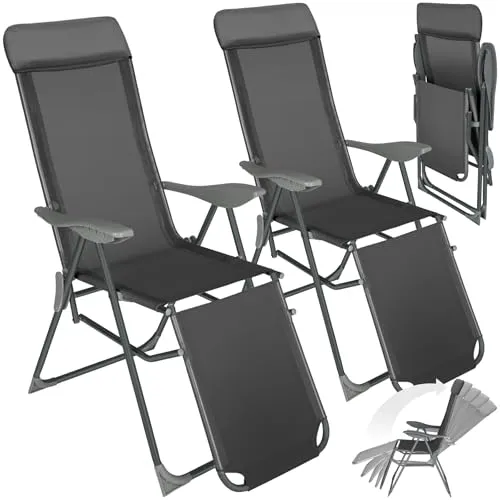 tectake® 2er Set Alu Sonnenliege Liegestuhl - Gartenliegen mit 5-fach verstellbarer Rückenlehne, klappbar und leicht, ideal für entspannte Stunden im Freien oder beim Camping.