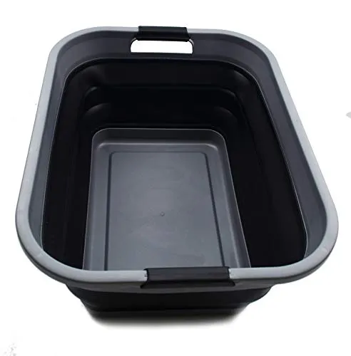 SAMMART 41L (2.5 Gallons) Collapsible Plastic Laundry Basket - Foldable Pop Up Storage Container/Organizer - Portable Washing Tub - Space Saving Hamper/Basket (Grey/Black)
