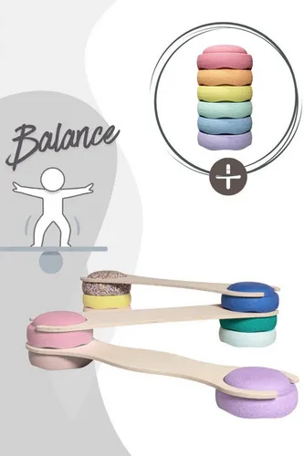tiSsi® Balance Board Set mit Stapelstein 6er Set Rainbow Pastel - Vielseitiges tiSsi® Balance Board Set für Kinder von 1 bis 13 Jahren. Inkl. 6 Stapelsteinen für kreatives Spielen und motorische Entwicklung. Ideal zum Balancieren, Klettern und Wippen – fördert spielerisch die Bewegung und Koordination!
