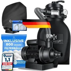 KESSER Sandfilteranlage mit Filterbällen - Effiziente Sandfilteranlage für Pools, ersetzt 25kg Filtersand mit nur 700g Filterbällen für höhere Filterleistung und weniger Materialverbrauch.