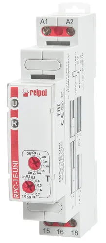 Zeitrelais RPC-1E-UNI 12V bis 240V AC/DC - Zeitrelais für vielseitige Anwendungen in Industrie und Haushalt, mit Einschaltverzögerung und Ein/Aus-Automatik für effiziente Steuerung.