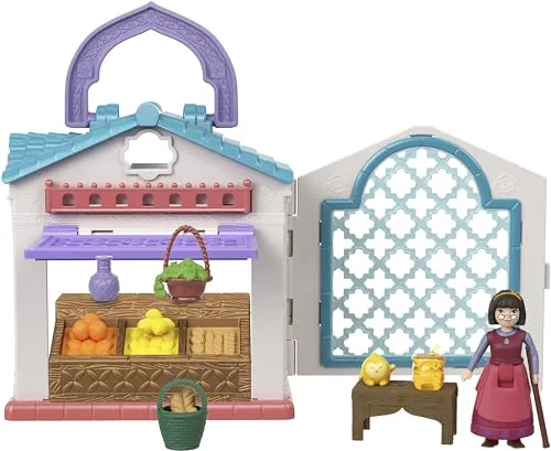 Disneys Wish Dahlias Marktplatz in Rosas Spielset, Dahlia Minipuppe, Sternenfigur und 9 Zubehörteile, HRH74