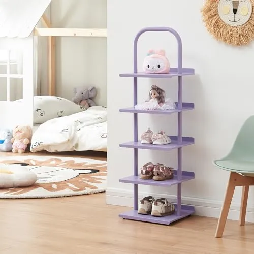 [en.casa] Schuhregal für Kinder Poytya – 5 Ebenen Organizer in Lila - Regal für Baby- & Kleinkinderzimmer, vielseitig einsetzbar als Schuh-, Spielzeug- oder Bücherregal mit 5 großzügigen Ablagen für optimalen Stauraum.