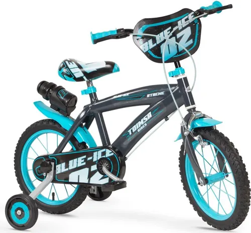 Zoll Kinder Jungen Fahrrad BLUE ICE 14 Zoll - Das 14 Zoll Kinderfahrrad BLUE ICE für Jungen von 4-6 Jahren überzeugt durch stabilen Stahlrahmen, höhenverstellbaren Lenker und Sattel sowie abnehmbare Stützräder. Ideal für sichere Fahrten und viel Spaß im Freien!