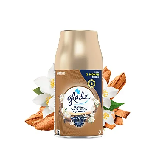 Glade Automatic Spray Nachfüller Sensual Sandalwood & Jasmine, 269 ml - Praktischer Nachfüller für das automatische Duftspray von Glade, sorgt für langanhaltenden, angenehmen Duft und optimale Verteilung in größeren Räumen. Laufzeit bis zu 60 Tage.