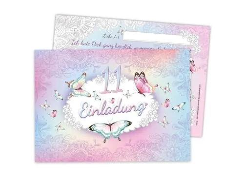 Limonia 12 Einladungskarten zum 11. Kindergeburtstag Einladung Geburtstag Mädchen Schmetterling Blumen