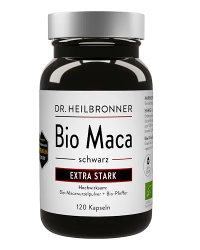 Dr. Heilbronner Bio Maca-schwarz Kapseln Hochdosiert Männerfeuer Superfood 120 Kapseln vegan in der Glasflasche