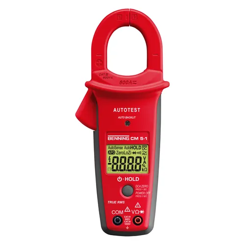 Benning Stromzange CM 5-1 - True RMS Digitalzange für präzise Messungen - Multimeter für Garten & Elektroinstallation, misst AC/DC bis 600 A und 1000 V, mit True RMS für genaue Ergebnisse und automatischer Messbereichsauswahl.