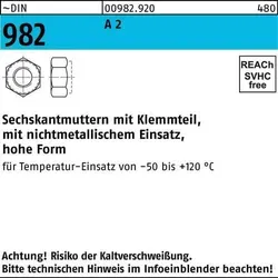 Reyher Sechskantmutter DIN 982 mit Klemmteil M 5 A 2 - Muttern mit Klemmteil, ideal für sichere Verbindungen, hergestellt in Deutschland, Verpackungseinheit: 1000 Stück.