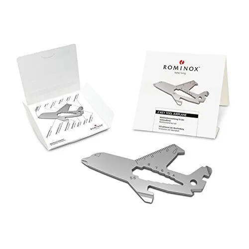Geschenkartikel: ROMINOX Key Tool // Airplane, 18 Funktionen, Keytool Schlüsselanhänger Flugzeug/Pilot, Edelstahl Multitool, Multifunktionswerkzeug, Kleinigkeit für Adventskalender