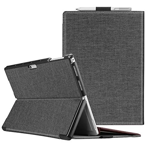 Fintie Hülle für Microsoft Surface Pro 7/7 Plus / 6/5, Business Schutzhülle mit Harter Schale, anpassbarer Betrachtungswinkel, Kompatibel mit Type Cover Tastatur, Dunkelgrau