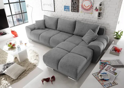 ED EXCITING DESIGN Ecksofa Anton L-Form, mit Bettfunktion, Bettkasten & 2 Zierkissen
