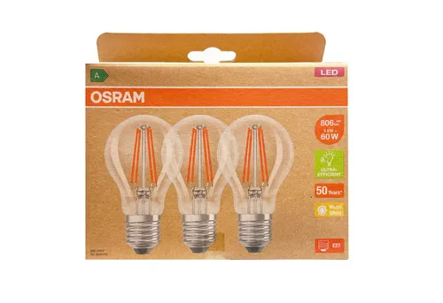 Osram LED-Leuchtmittel OSRAM LED STAR Classic A60 3,8W/827 E27 – 30er Pack Warmweiß - Energieeffiziente OSRAM LED STAR Classic A60 im 30er Pack. Diese 3,8 W Lampen bieten warmweißes Licht und eine lange Lebensdauer von bis zu 15.000 Stunden – ideal für eine gemütliche Atmosphäre in jedem Raum.
