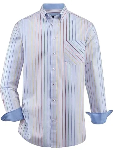 BABISTA Herren Hemd Florenziro | Streifenhemd | Brusttasche | Button-Down-Kragen | Reine Baumwolle | große Größen L-5XL blau, M - 39/40