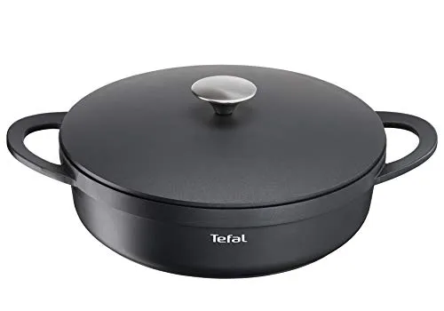 TEFAL Trattoria Schmorpfanne 28 cm - Pfanne aus Aluguss mit hervorragender Wärmespeicherung und Antihaft-Beschichtung, backofengeeignet bis 250°C, geeignet für alle Herdarten, inklusive Induktion.